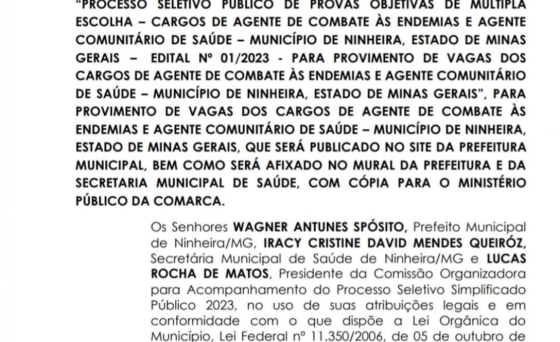 Edital De Convocação Dos Candidatos Aprovados No Processo Seletivo Simplificado, Edital/sms Nº01/2023