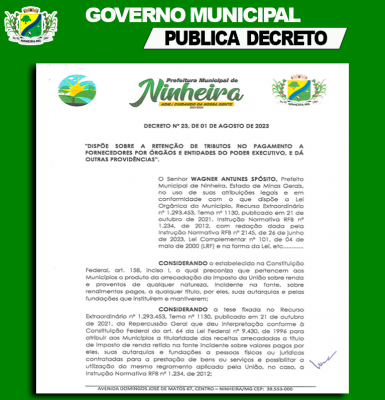 Como forma de manter a transparência, governo de Ninheira publica mais um decreto.
