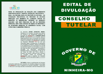 Governo de Ninheira divulga relação da avaliação psicológica dos candidatos do Conselho Tutelar.